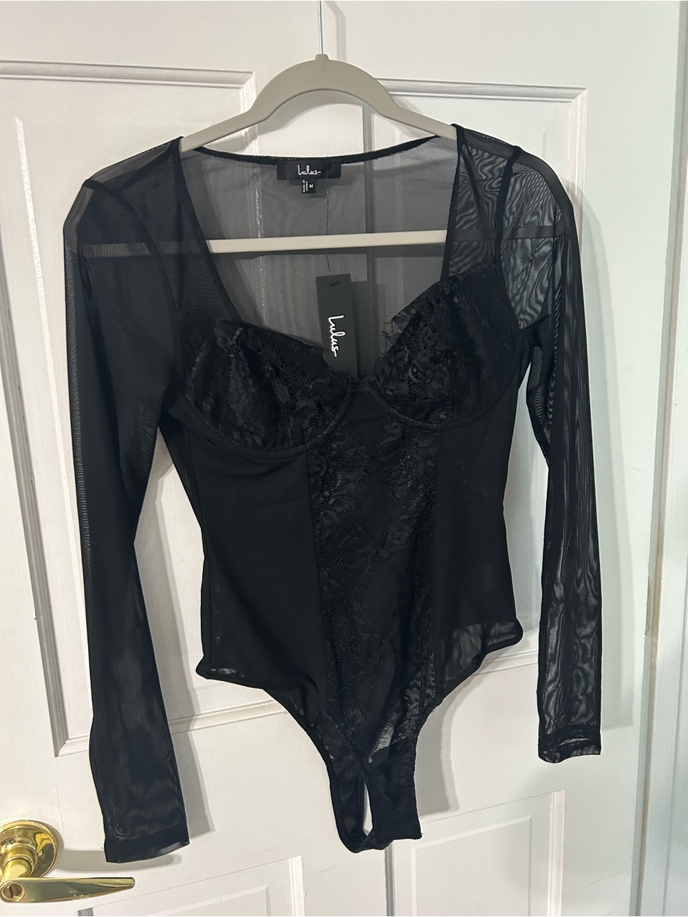 Lulu's Black Lace & Sheer Long-Sleeve Bodysuit